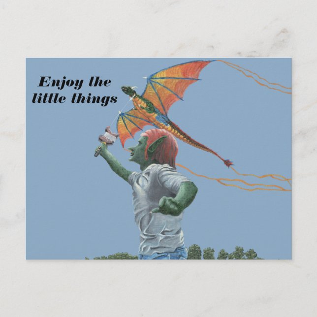 Goblin Flying Dragon Kite Fantasy Art Postcard (Front)