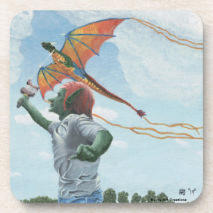 Goblin Flying Dragon Kite Fantasy Beverage Coaster