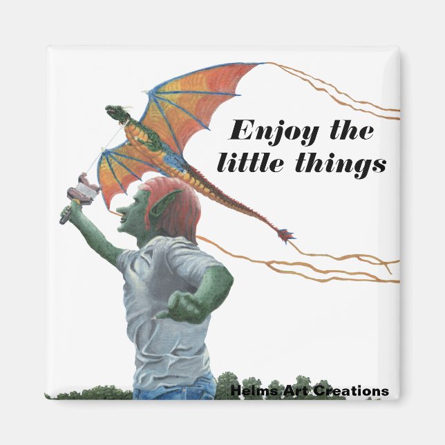 Goblin Flying Dragon Kite Fantasy Button Magnet (Front)