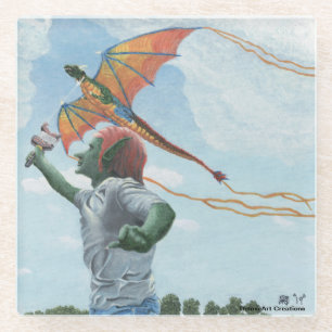 Goblin Flying Dragon Kite Glass Coaster