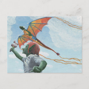 Goblin Flying Rainbow Dragon Fantasy Art Postcard