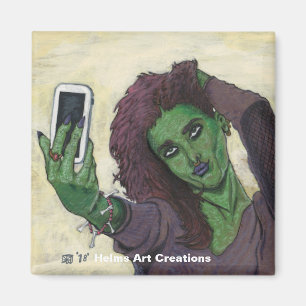 Goblin Girl Cell Phone Selfie Button Magnet