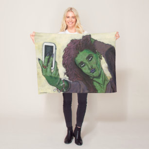 Goblin Girl Cell Phone Selfie Fantasy Art Blanket
