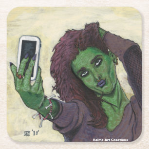 Goblin Girl Cell Phone Selfie Paper Coaster Set