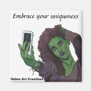 Goblin Girl Cell Phone Selfie Refrigerator Magnet