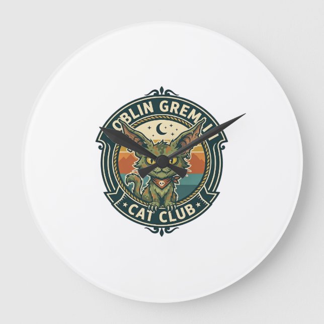 Goblin Gremlin Cat Cute Kitty Design - Goblin Grem Large Clock (Front)