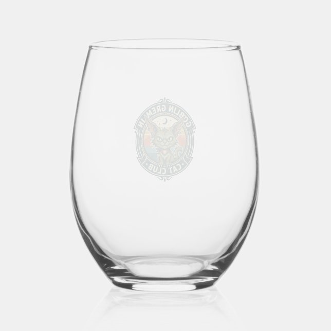 Goblin Gremlin Cat Cute Kitty Design - Goblin Grem Stemless Wine Glass (Front)