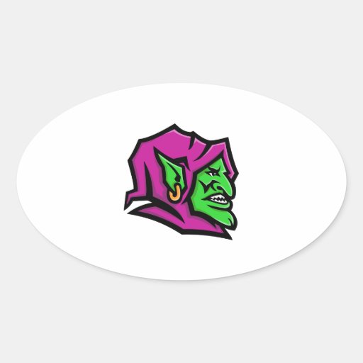 Image of Goblin Head Mascot Oval Sticker