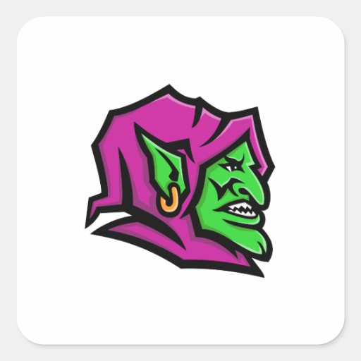 Image of Goblin Head Mascot Square Sticker