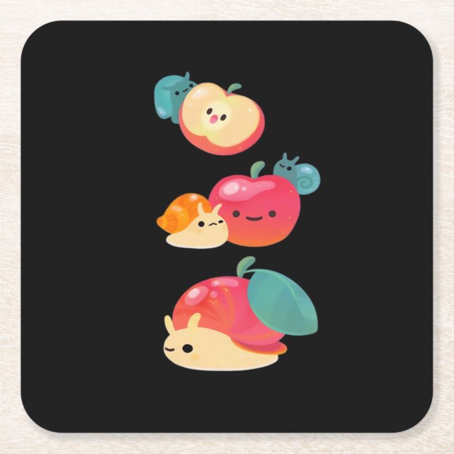 Goblincore Apple Snail Square Paper Coaster (Front)