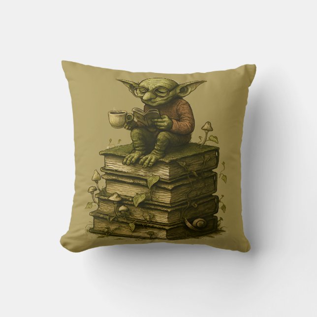 Goblincore Bookworm Mushroom Fantasy Cushion (Front)