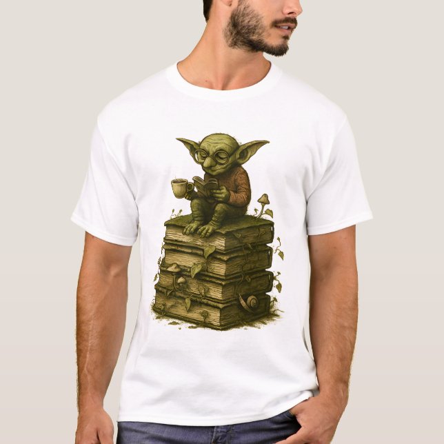Goblincore Bookworm Mushroom Fantasy T-Shirt (Front)