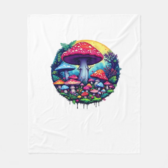 Goblincore Colorful Mushrooms Classic Fleece Blanket (Front)