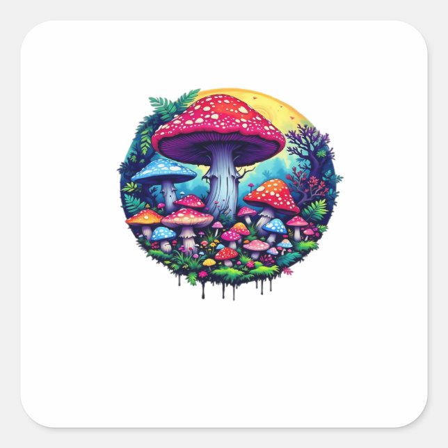 Goblincore Colorful Mushrooms Classic Square Sticker (Front)