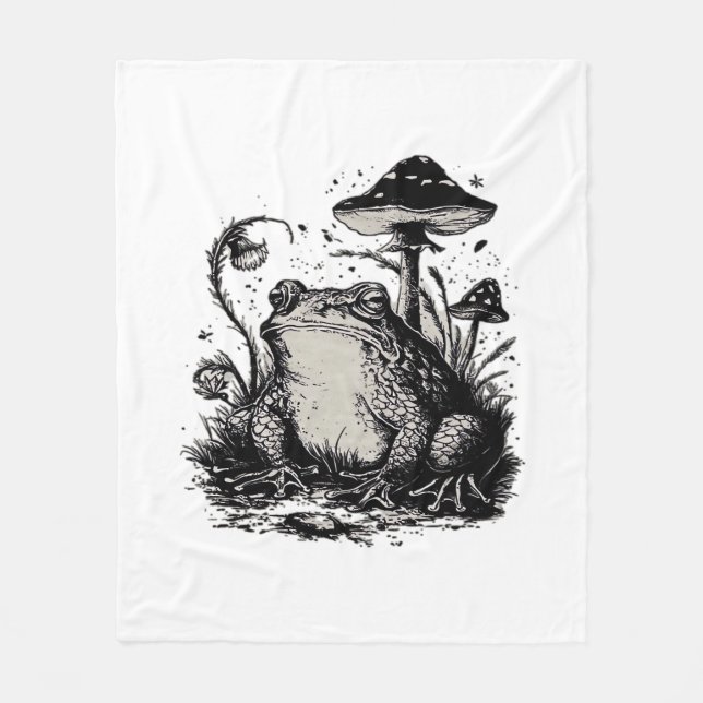 Goblincore Frog Minimal Classic Design Fleece Blanket (Front)