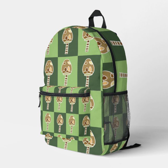 Goblincore Mushroom Green Chequered Goblincore Printed Backpack (Back Corner Right)