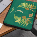Goblincore Snail and Mushrooms Personalised Laptop Sleeve<br><div class="desc">My illustrations depict a natural world with some dark undertones. A crescent moon hangs in the sky above a scene of green ferns, yellow moths, brown mushrooms and a green and brown snail all set against a painted dark teal coloured background. This laptop sleeve is ready to be personalised with...</div>