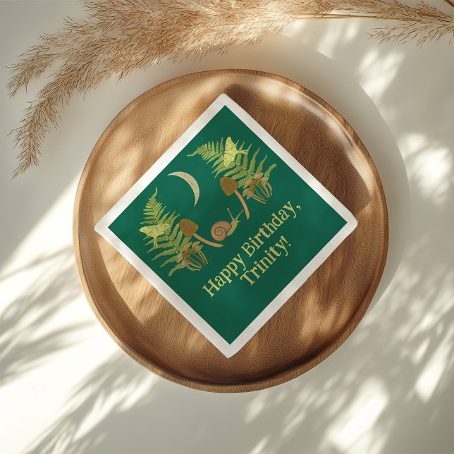 Goblincore Snail and Mushrooms Personalised Napkin (Creator Uploaded)