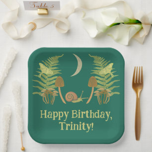 Goblincore Snail and Mushrooms Personalised Paper Plate