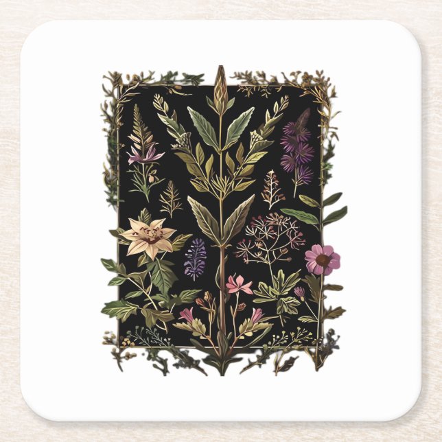 Goblincore Victorian Witch Herbs Classic Square Paper Coaster (Front)