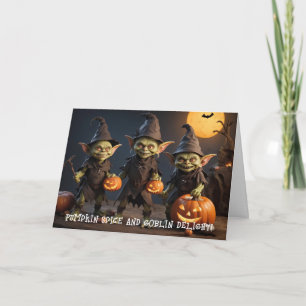 Goblins Halloween Party with Glowing Pumpkins Card