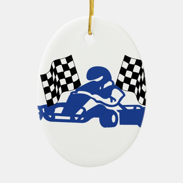 GoCart Racing Flags Ceramic Tree Decoration (Front)
