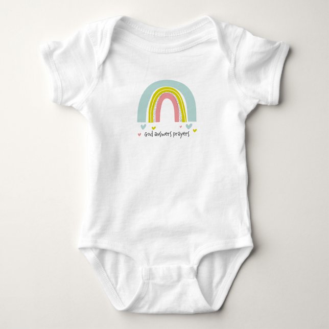 "God Answers Prayers" Rainbow Baby Bodysuit (Front)