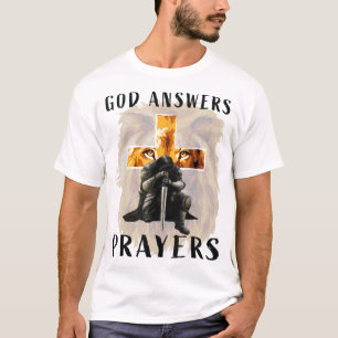 God Answers Prayers Warrior Men Christian Cross Li T-Shirt