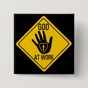 GOD AT WORK. HEALING HAND LOVE HEART CROSS JESUS 15 CM SQUARE BADGE