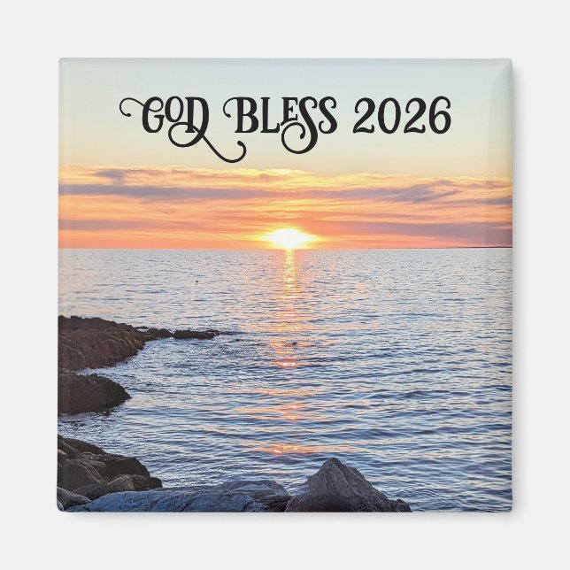 God Bless 2026 New Year Golden Sunset Photo Magnet (Front)