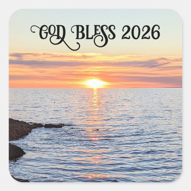 God Bless 2026 New Year Golden Sunset Photo Square Sticker (Front)