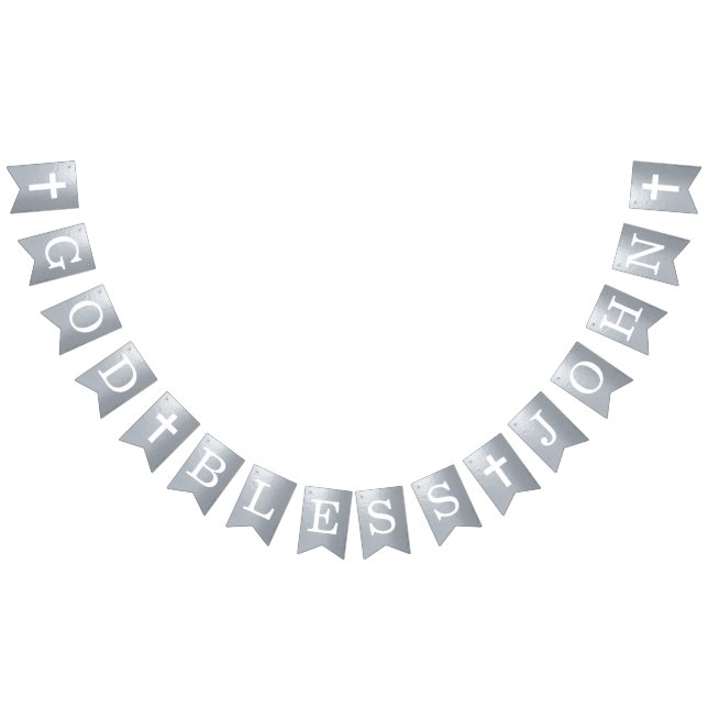 God Bless 4 Letters Name Silver Baptism Communion  Bunting (All)
