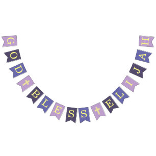 God Bless 6 Letters Boy Purple Baptism Communion B Bunting