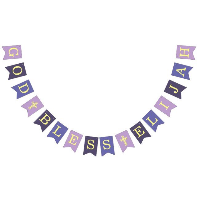 God Bless 6 Letters Boy Purple Baptism Communion B Bunting (All)