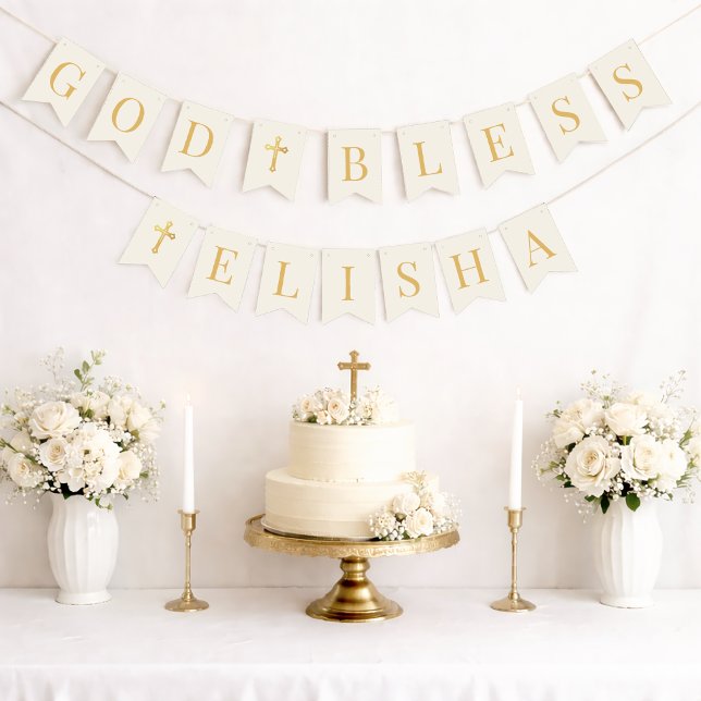 God Bless 6 Letters Ivory & Gold Baptism Communion Bunting (Creator Uploaded)