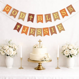 God Bless 6 Letters Neutrals Baptism Confirmation Bunting