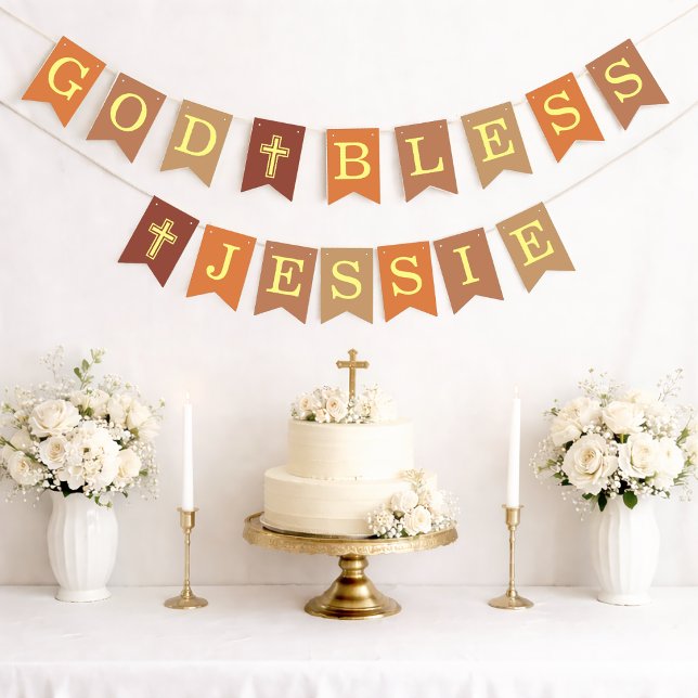 God Bless 6 Letters Neutrals Baptism Confirmation Bunting (Creator Uploaded)