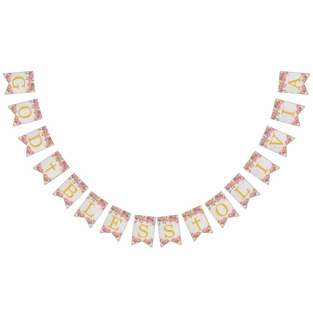 God Bless 6 Letters Pink Orchids Baptism Communion Bunting (All)
