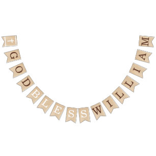 God Bless 7 Letters Brown Wood Baptism Communion Bunting