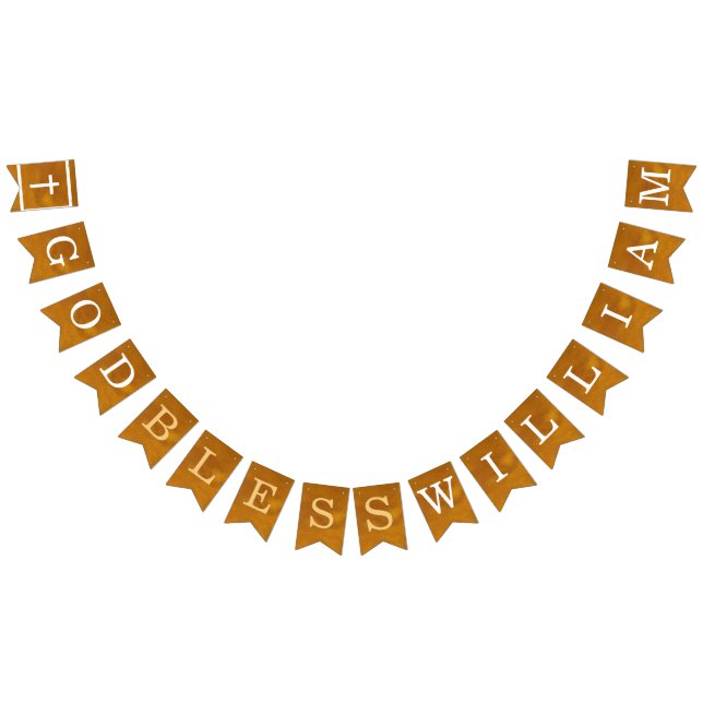 God Bless 7 Letters Name Gold Baptism Communion Bunting (All)