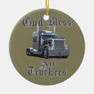 God Bless All Truckers Ceramic Tree Decoration