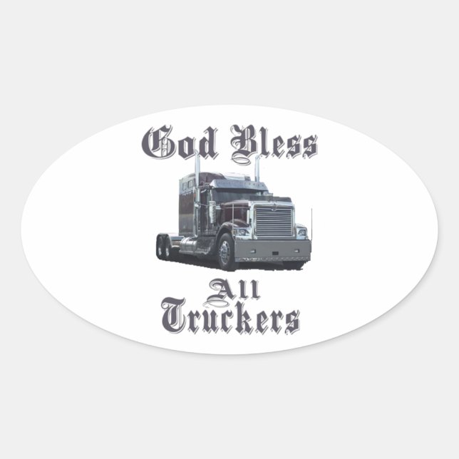 God Bless All Truckers Oval Sticker (Front)