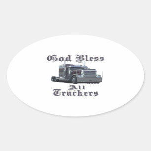God Bless All Truckers Oval Sticker