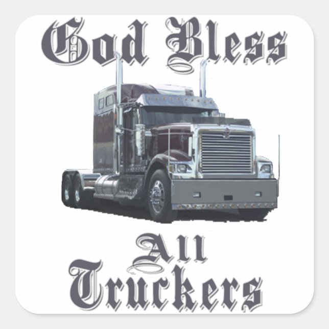 God Bless All Truckers Square Sticker (Front)