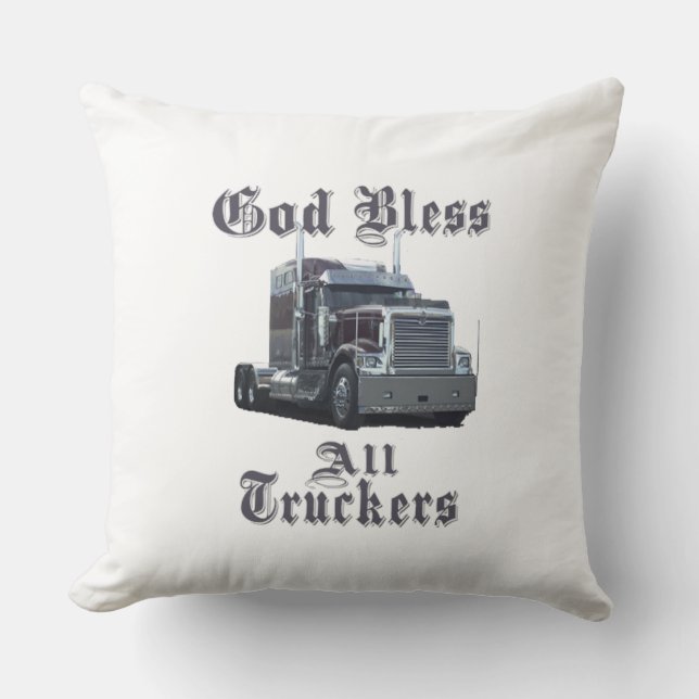 God Bless all Truckers Throw Pillow (Front)