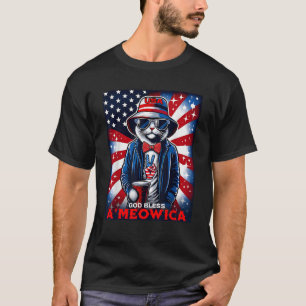 God Bless Ameowica Funny Patriotic Cat Meowica 4th T-Shirt