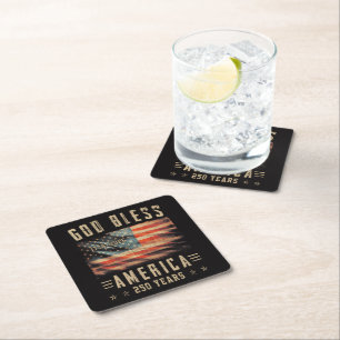God Bless America 250 Years 1776-2026 Square Paper Coaster