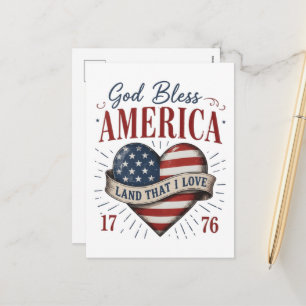 God Bless America 250th Patriotic Heart Flag Holiday Postcard