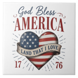 God Bless America 250th Patriotic Heart Flag Tile