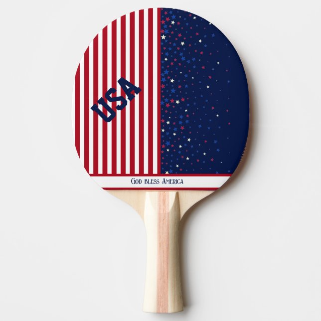 God Bless America 4th July Patriotic USA Stars Ping Pong Paddle (Front)